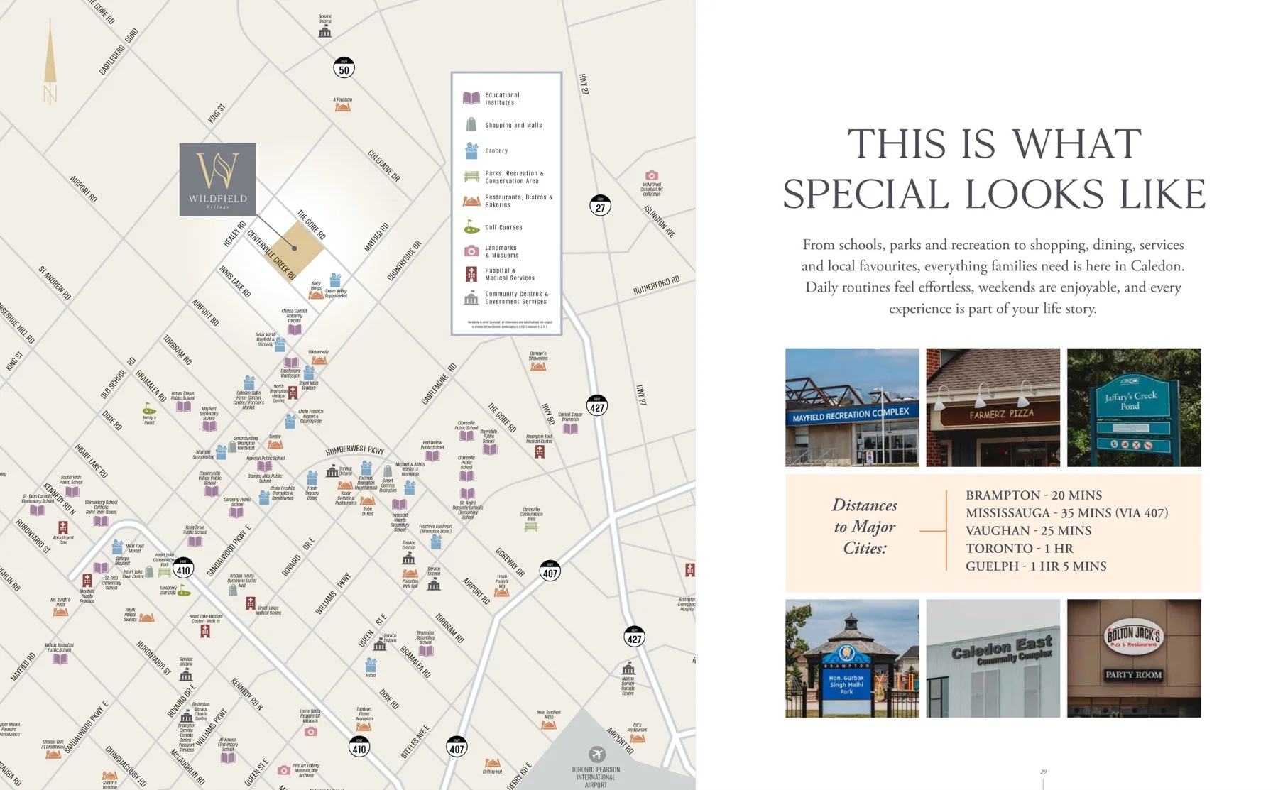 Wildfield Village location and neighbourhood amenities map in Caledon