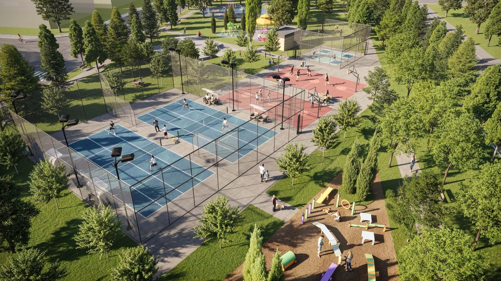 Wildfield Village tennis and basketball courts artist rendering in Caledon